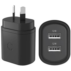 Cygnett PowerPlus 12W Dual Port Wall Charger (Black)