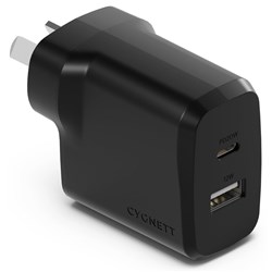 Cygnett Powerplus 32W PD Dual Port Wall Charger (Black)