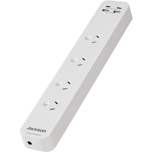 Jackson Surge Protected Board w/ 4 x Power Socket. 2 x USB-C. 2 X USB-A Outlets