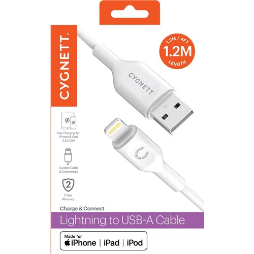 Cygnett Charge & Connect Lightning to USB-A Cable 1.2m (White)