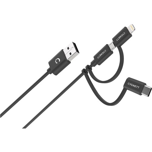 Cygnett Charge & Connect 3-in-1 Cable 1.2m (Black)