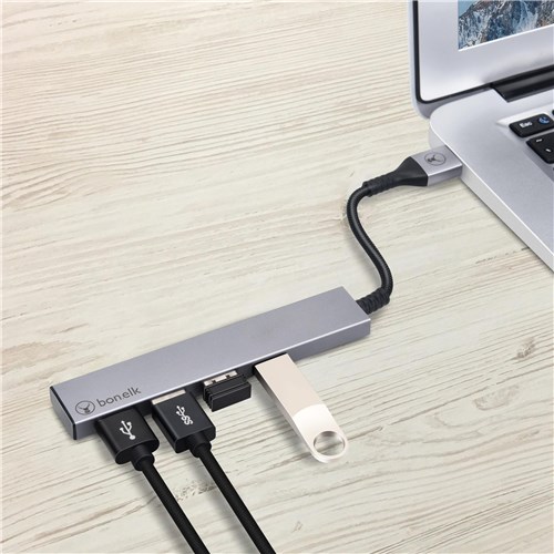 Bonelk Long-Life Slim 4 Port USB-A 3.0 Hub (Space Grey)