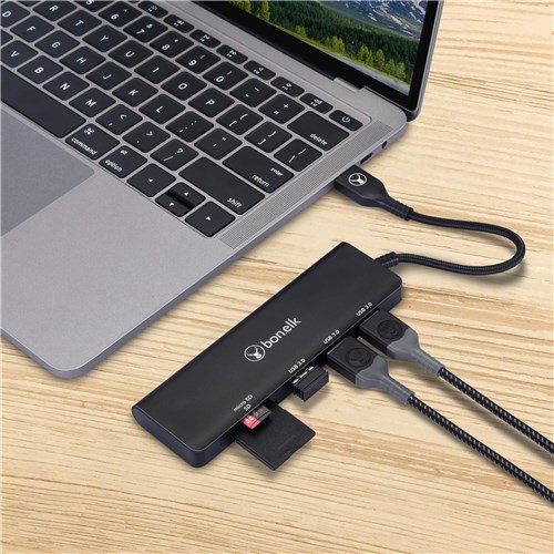 Bonelk Long-Life USB-A to 3 Port Hub and SD Card Reader