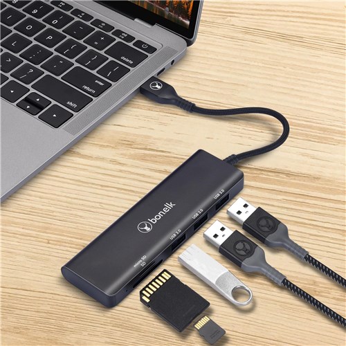 Bonelk Long-Life USB-A to 3 Port Hub and SD Card Reader