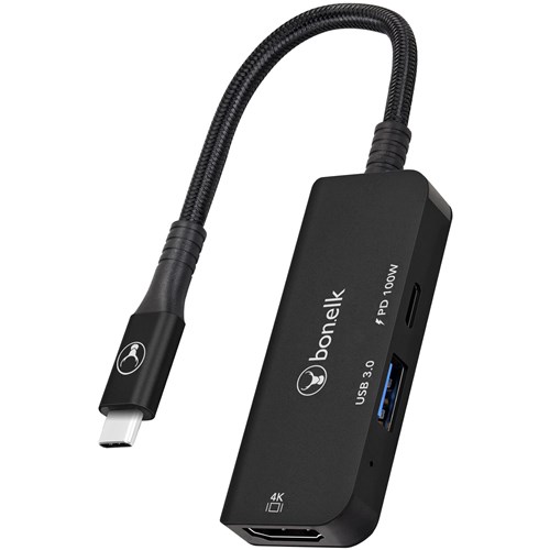 Bonelk Long-Life USB-C 3 in 1 Multiport Hub (Black)