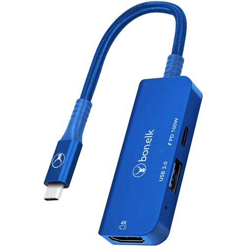 Bonelk Long-Life USB-C 3 in 1 Multiport Hub (Blue)