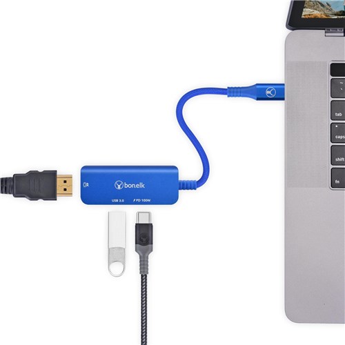 Bonelk Long-Life USB-C 3 in 1 Multiport Hub (Blue)