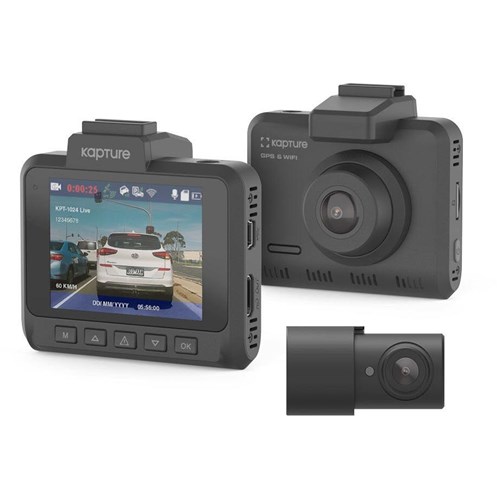 Kapture KPT-1024 FHD Front and Rear Dash Camera with 2.4' Screen Wi-Fi/GPS Logger