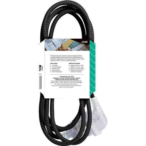 Decord Braided Extension Lead 3m (Black)