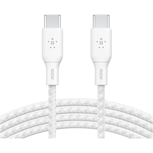 Belkin BoostUp Charge USB-C to USB-C 2m 100W Braided Cable 2 Pack (White)