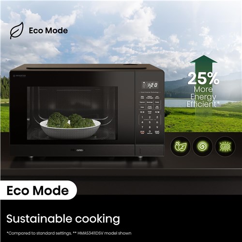 Hisense HMAS3411BMV 34L 1100W Smart Inverter Microwave Oven (Black Mirror)