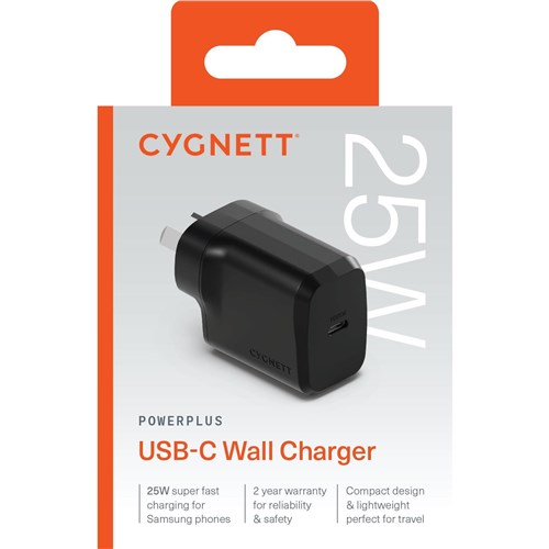 Cygnett Powerplus 25W USB-C Wall Charger (Black)