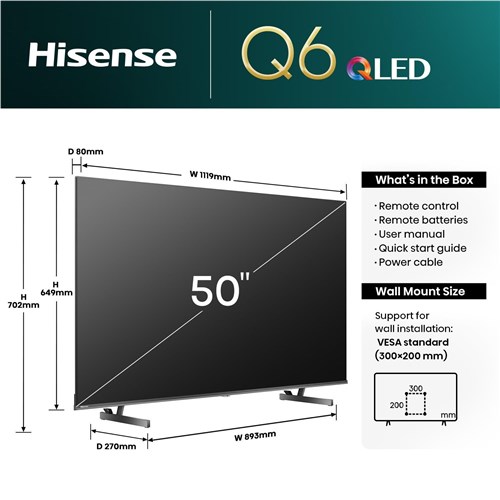 Hisense 50' Q6NAU 4K QLED Smart TV [2024]